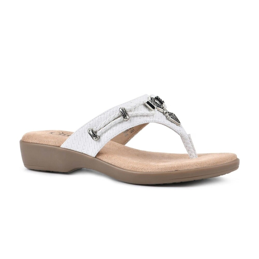 Cliffs Womens 8 M White Woven Bailee Embellished Flip Flop Wedge Sandals NIBTA4